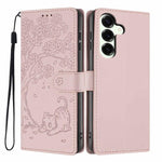 Custodia per telefono in ecopelle con stampa a rilievo di gatto sugli alberi, For Samsung Galaxy S25+ 5G, For Samsung Galaxy S25 Ultra 5G, For Samsung Galaxy S24 FE 5G