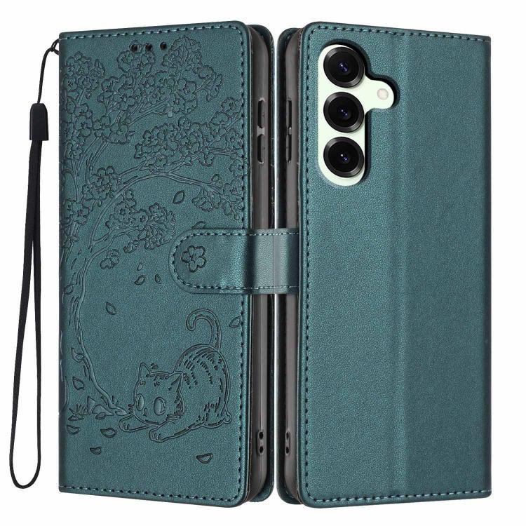 Custodia per telefono in ecopelle con stampa a rilievo di gatto sugli alberi, For Samsung Galaxy S25+ 5G, For Samsung Galaxy S25 Ultra 5G, For Samsung Galaxy S24 FE 5G