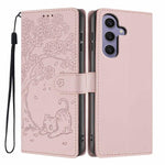 Custodia per telefono in ecopelle con stampa a rilievo di gatto sugli alberi, For Samsung Galaxy S24 Ultra 5G, For Samsung Galaxy S24+ 5G, For Samsung Galaxy S24 5G