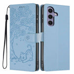 Custodia per telefono in ecopelle con stampa a rilievo di gatto sugli alberi, For Samsung Galaxy S24 Ultra 5G, For Samsung Galaxy S24+ 5G, For Samsung Galaxy S24 5G
