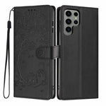 Custodia per telefono in ecopelle con stampa a rilievo di gatto sugli alberi, For Samsung Galaxy S24 Ultra 5G, For Samsung Galaxy S24+ 5G, For Samsung Galaxy S24 5G