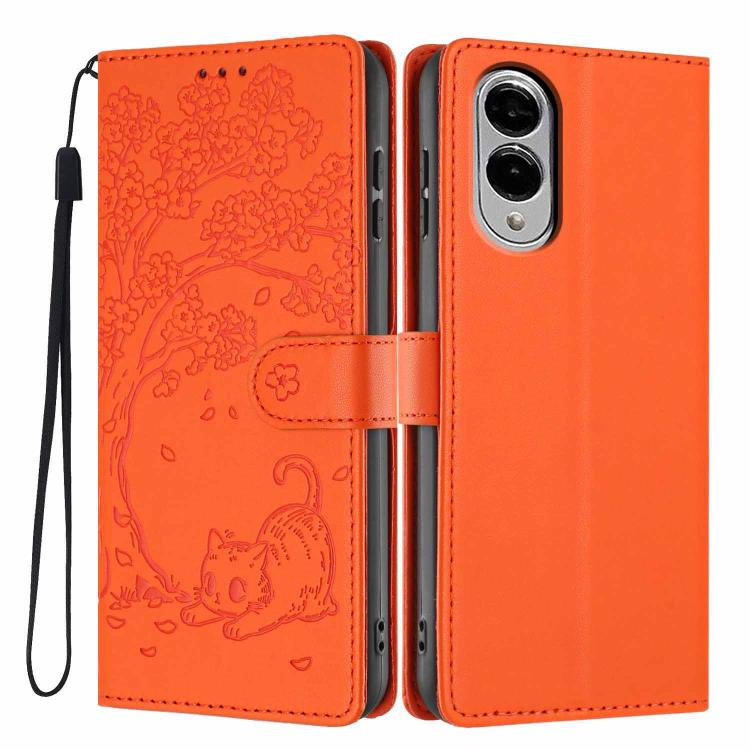 Custodia per telefono in ecopelle con stampa a rilievo di gatto sugli alberi, For Samsung Galaxy S25 FE 5G, For Samsung Galaxy S25 Edge 5G, For Samsung Galaxy S25 5G