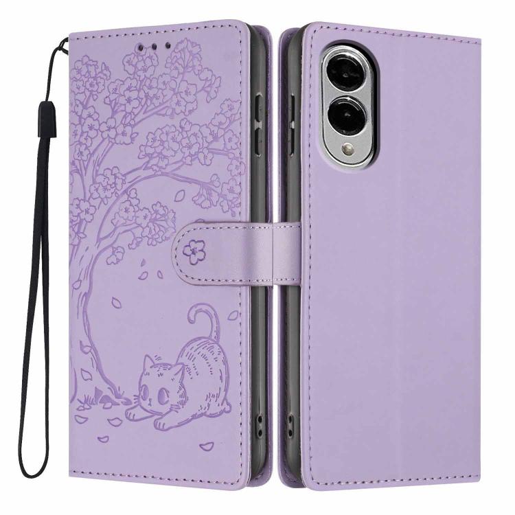 Custodia per telefono in ecopelle con stampa a rilievo di gatto sugli alberi, For Samsung Galaxy S25 FE 5G, For Samsung Galaxy S25 Edge 5G, For Samsung Galaxy S25 5G