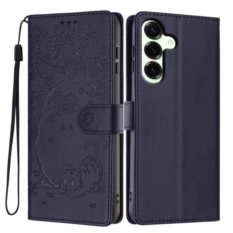 Custodia per telefono in ecopelle con stampa a rilievo di gatto sugli alberi, For Samsung Galaxy S25 FE 5G, For Samsung Galaxy S25 Edge 5G, For Samsung Galaxy S25 5G