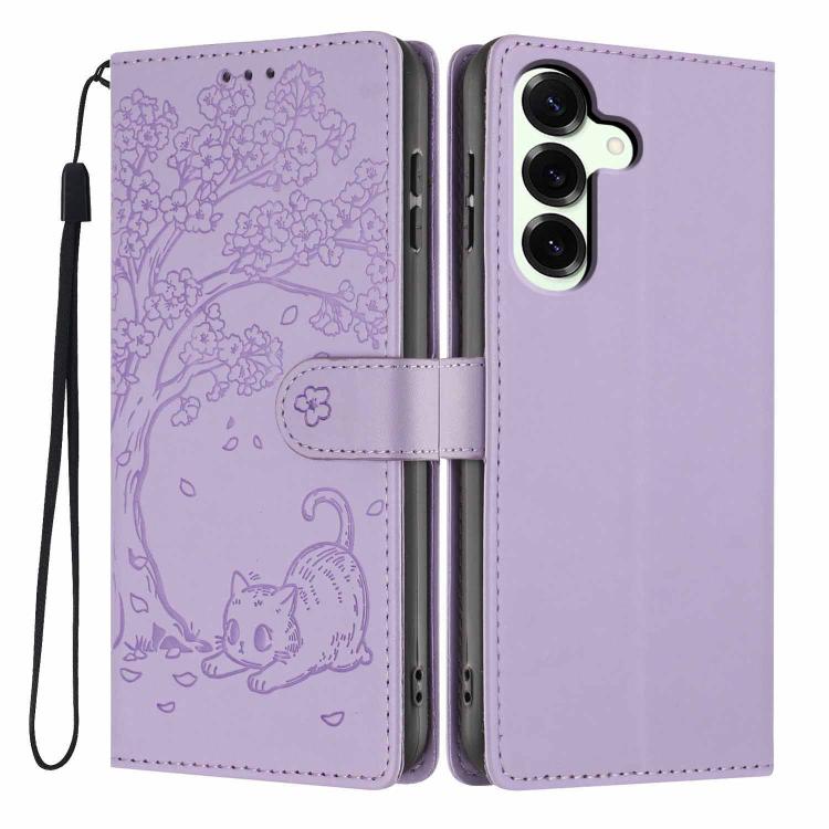 Custodia per telefono in ecopelle con stampa a rilievo di gatto sugli alberi, For Samsung Galaxy S25 FE 5G, For Samsung Galaxy S25 Edge 5G, For Samsung Galaxy S25 5G