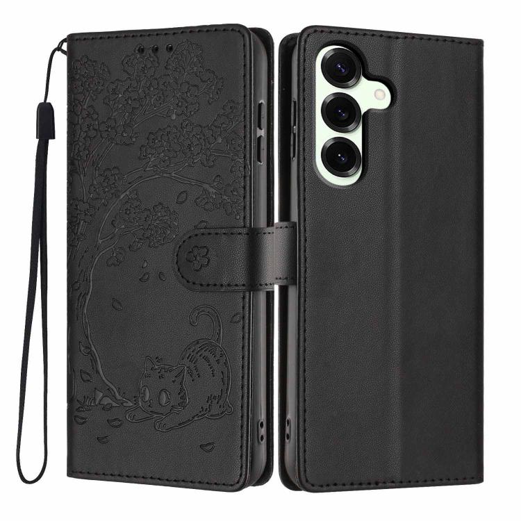 Custodia per telefono in ecopelle con stampa a rilievo di gatto sugli alberi, For Samsung Galaxy S25+ 5G, For Samsung Galaxy S25 Ultra 5G, For Samsung Galaxy S24 FE 5G