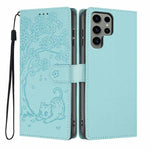 Custodia per telefono in ecopelle con stampa a rilievo di gatto sugli alberi, For Samsung Galaxy S25+ 5G, For Samsung Galaxy S25 Ultra 5G, For Samsung Galaxy S24 FE 5G