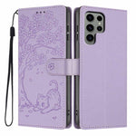 Custodia per telefono in ecopelle con stampa a rilievo di gatto sugli alberi, For Samsung Galaxy S25+ 5G, For Samsung Galaxy S25 Ultra 5G, For Samsung Galaxy S24 FE 5G