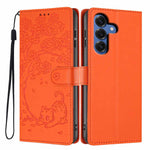 Custodia per telefono in ecopelle con stampa a rilievo di gatto sugli alberi, For Samsung Galaxy S26+ 5G, For Samsung Galaxy S26 Ultra 5G, For Samsung Galaxy S26 5G