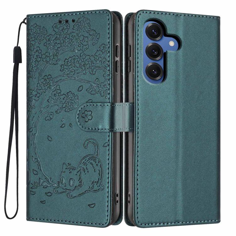 Custodia per telefono in ecopelle con stampa a rilievo di gatto sugli alberi, For Samsung Galaxy S26+ 5G, For Samsung Galaxy S26 Ultra 5G, For Samsung Galaxy S26 5G