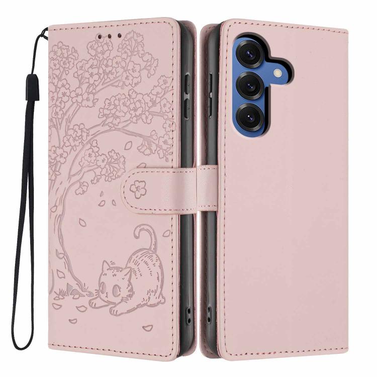 Custodia per telefono in ecopelle con stampa a rilievo di gatto sugli alberi, For Samsung Galaxy S26+ 5G, For Samsung Galaxy S26 Ultra 5G, For Samsung Galaxy S26 5G