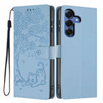 Custodia per telefono in ecopelle con stampa a rilievo di gatto sugli alberi, For Samsung Galaxy S26+ 5G, For Samsung Galaxy S26 Ultra 5G, For Samsung Galaxy S26 5G