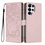 Custodia per telefono in ecopelle con stampa a rilievo di gatto sugli alberi, For Samsung Galaxy S26+ 5G, For Samsung Galaxy S26 Ultra 5G, For Samsung Galaxy S26 5G