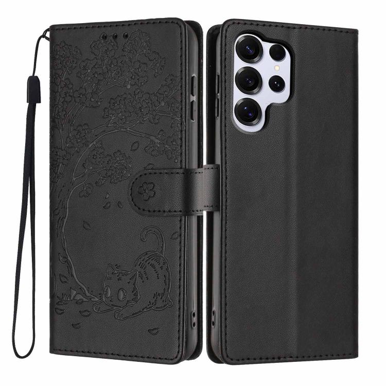 Custodia per telefono in ecopelle con stampa a rilievo di gatto sugli alberi, For Samsung Galaxy S26+ 5G, For Samsung Galaxy S26 Ultra 5G, For Samsung Galaxy S26 5G
