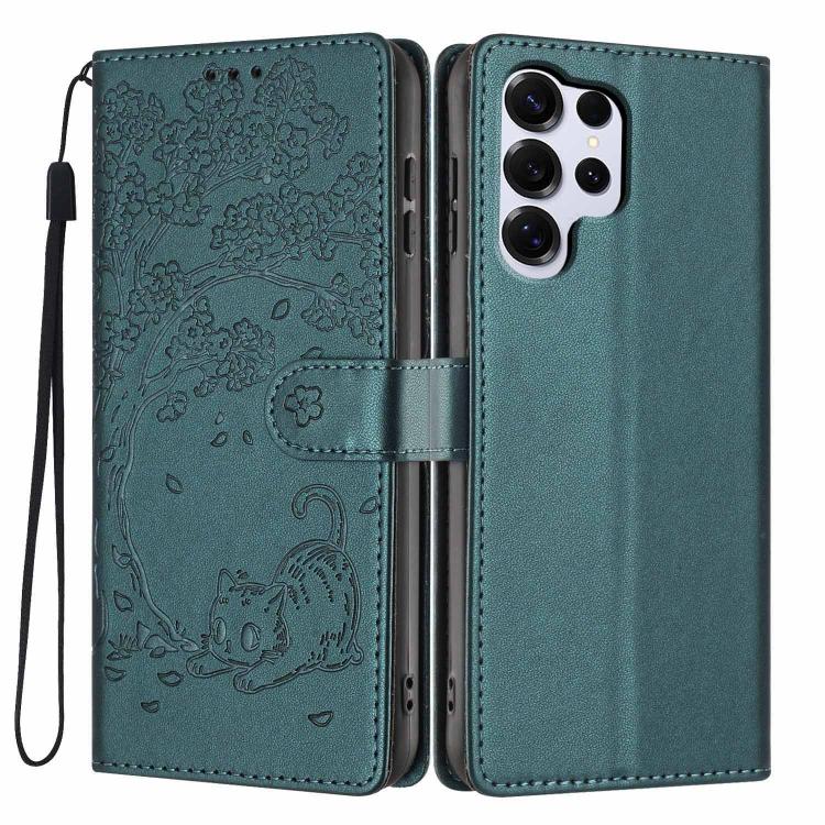 Custodia per telefono in ecopelle con stampa a rilievo di gatto sugli alberi, For Samsung Galaxy S26+ 5G, For Samsung Galaxy S26 Ultra 5G, For Samsung Galaxy S26 5G