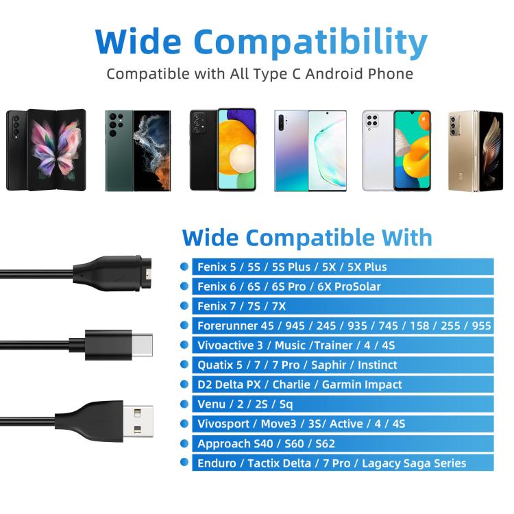 Cavo di ricarica xDfind 2 in 1 da USB a Type-C, lunghezza: 1,2 m, Charger Cable