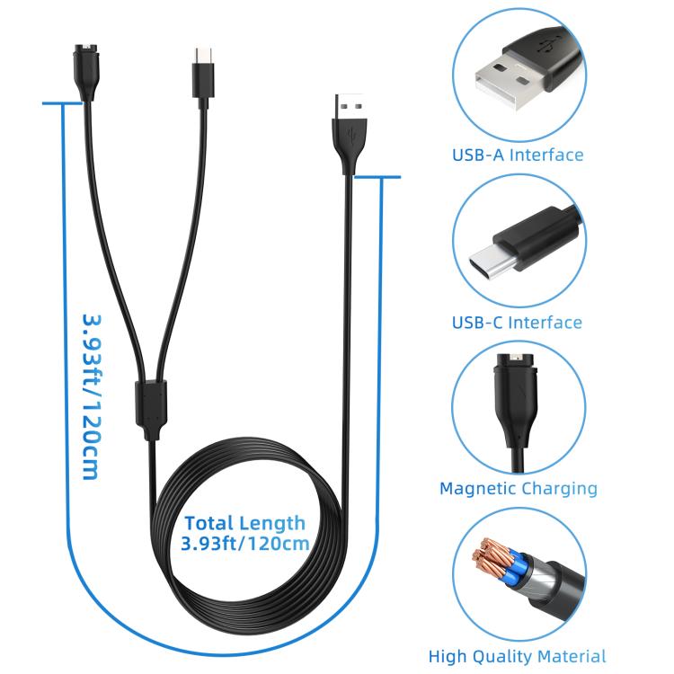 Cavo di ricarica xDfind 2 in 1 da USB a Type-C, lunghezza: 1,2 m, Charger Cable