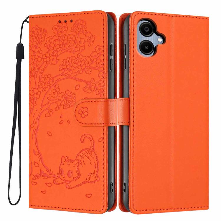 Custodia per telefono in ecopelle con stampa a rilievo di gatto sugli alberi, For Samsung Galaxy M06 5G, For Samsung Galaxy M53, For Samsung Galaxy M33 5G