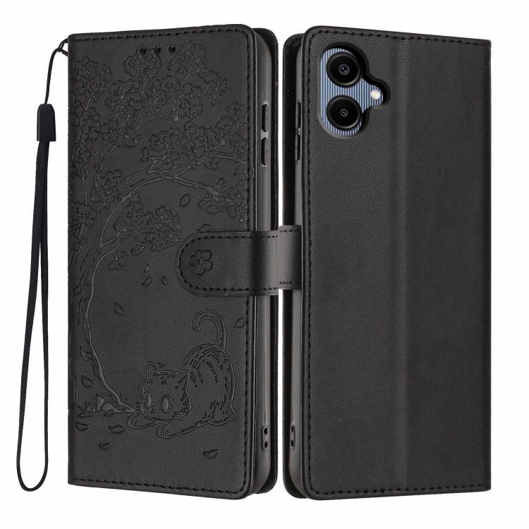 Custodia per telefono in ecopelle con stampa a rilievo di gatto sugli alberi, For Samsung Galaxy M06 5G, For Samsung Galaxy M53, For Samsung Galaxy M33 5G