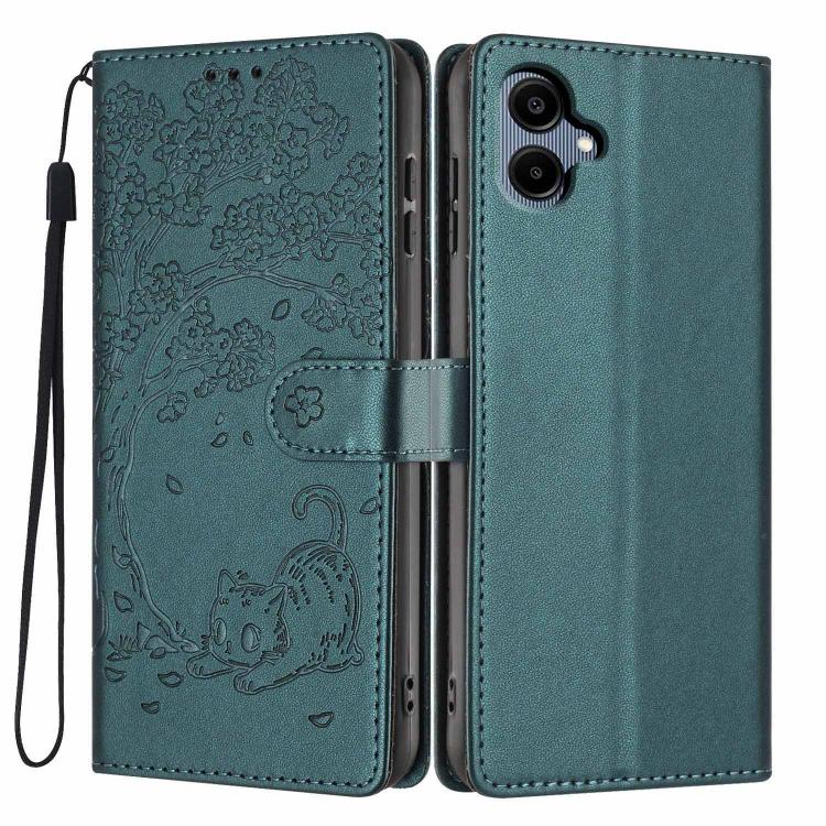 Custodia per telefono in ecopelle con stampa a rilievo di gatto sugli alberi, For Samsung Galaxy M06 5G, For Samsung Galaxy M53, For Samsung Galaxy M33 5G