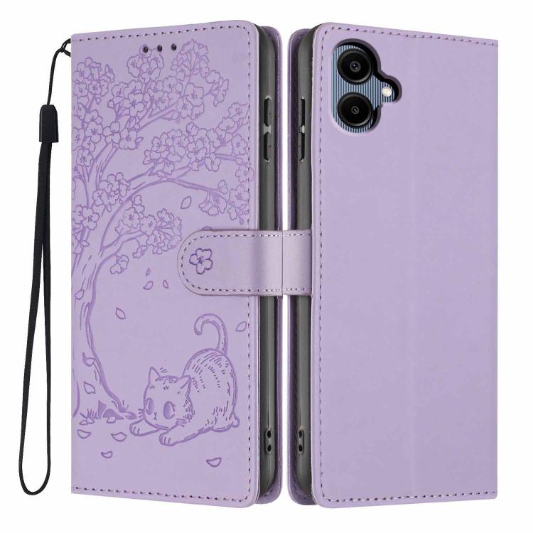 Custodia per telefono in ecopelle con stampa a rilievo di gatto sugli alberi, For Samsung Galaxy M06 5G, For Samsung Galaxy M53, For Samsung Galaxy M33 5G