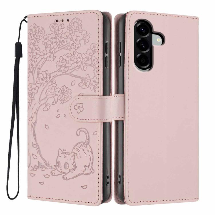 Custodia per telefono in ecopelle con stampa a rilievo di gatto sugli alberi, For Samsung Galaxy M36 5G, For Samsung Galaxy M56 5G, For Samsung Galaxy M16 5G