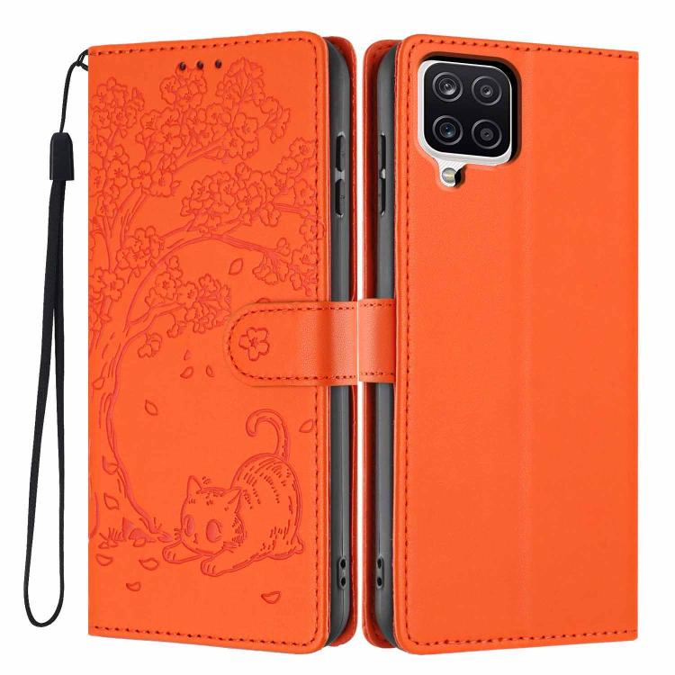 Custodia per telefono in ecopelle con stampa a rilievo di gatto sugli alberi, For Samsung Galaxy M06 5G, For Samsung Galaxy M53, For Samsung Galaxy M33 5G