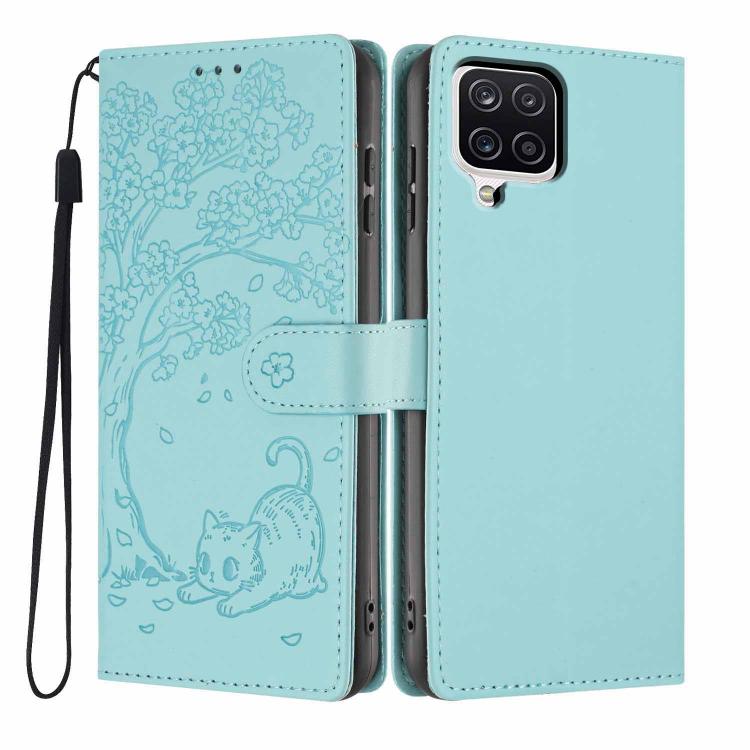 Custodia per telefono in ecopelle con stampa a rilievo di gatto sugli alberi, For Samsung Galaxy M06 5G, For Samsung Galaxy M53, For Samsung Galaxy M33 5G