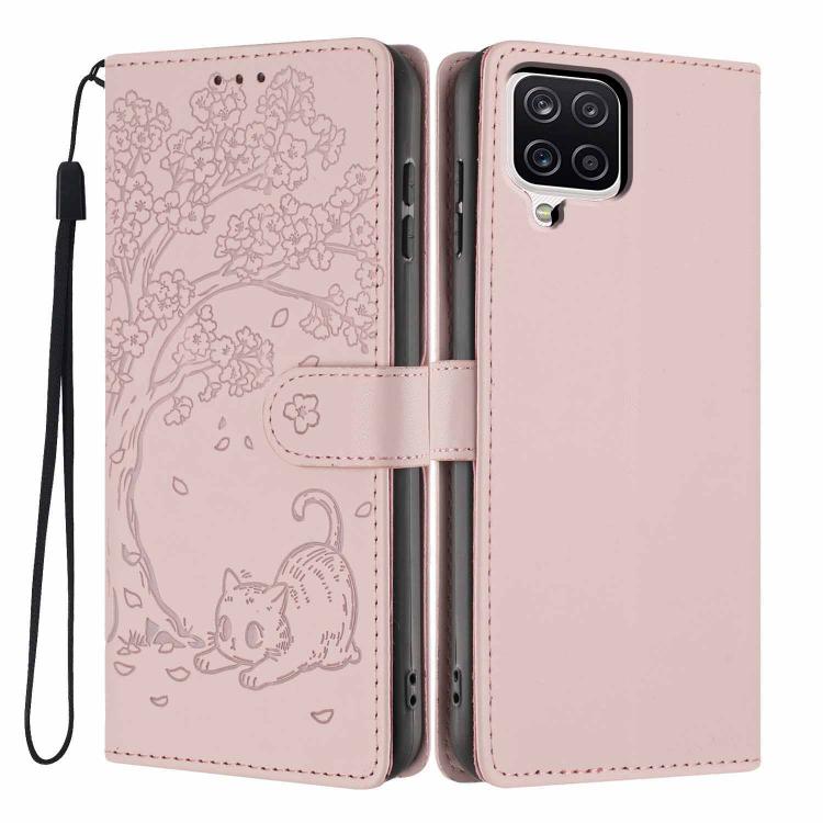 Custodia per telefono in ecopelle con stampa a rilievo di gatto sugli alberi, For Samsung Galaxy M06 5G, For Samsung Galaxy M53, For Samsung Galaxy M33 5G