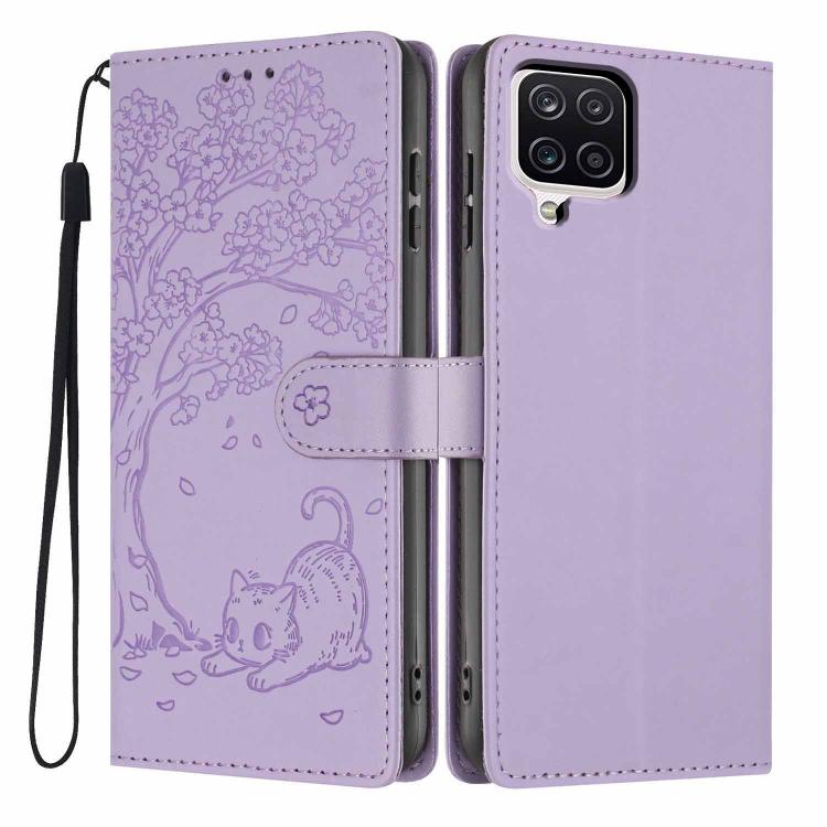 Custodia per telefono in ecopelle con stampa a rilievo di gatto sugli alberi, For Samsung Galaxy M06 5G, For Samsung Galaxy M53, For Samsung Galaxy M33 5G