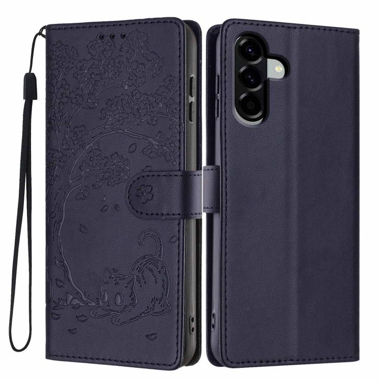 Custodia per telefono in ecopelle con stampa a rilievo di gatto sugli alberi, For Samsung Galaxy M36 5G, For Samsung Galaxy M56 5G, For Samsung Galaxy M16 5G