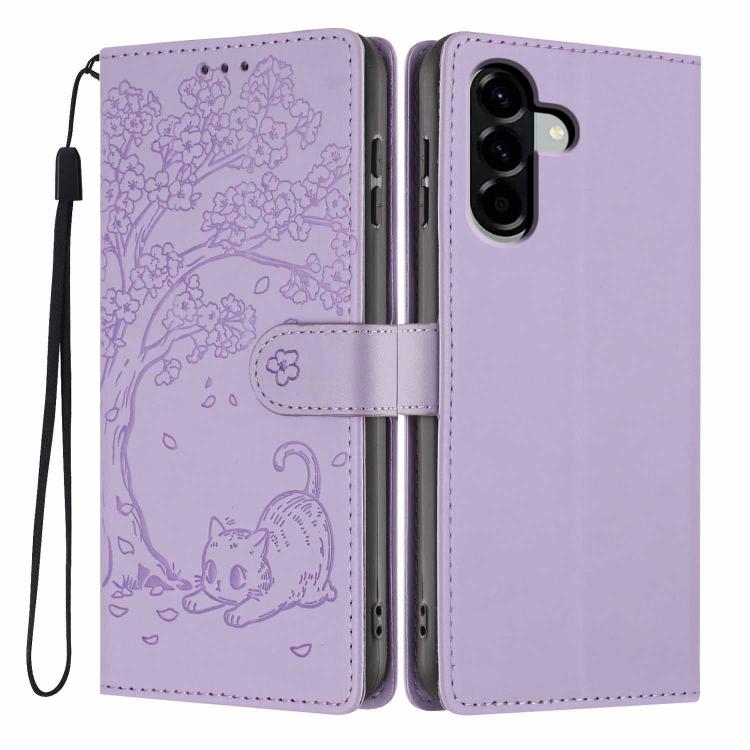 Custodia per telefono in ecopelle con stampa a rilievo di gatto sugli alberi, For Samsung Galaxy M36 5G, For Samsung Galaxy M56 5G, For Samsung Galaxy M16 5G