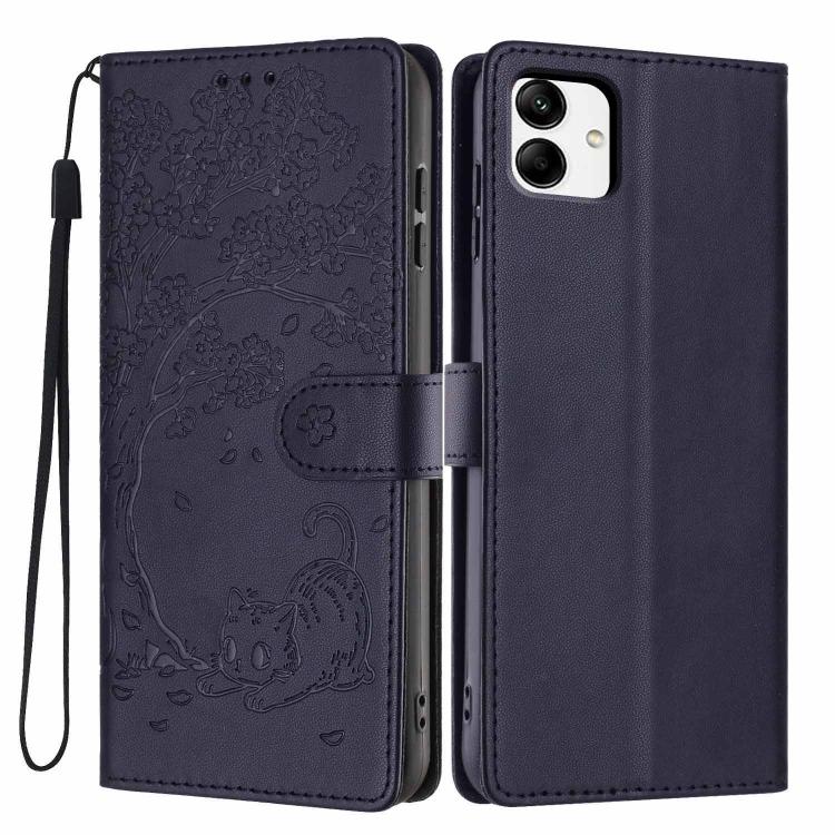 Custodia per telefono in ecopelle con stampa a rilievo di gatto sugli alberi, For Samsung Galaxy A04e, For Samsung Galaxy A14 5G, For Samsung Galaxy A04