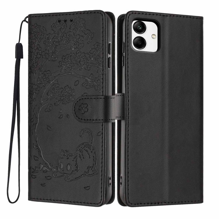 Custodia per telefono in ecopelle con stampa a rilievo di gatto sugli alberi, For Samsung Galaxy A04e, For Samsung Galaxy A14 5G, For Samsung Galaxy A04