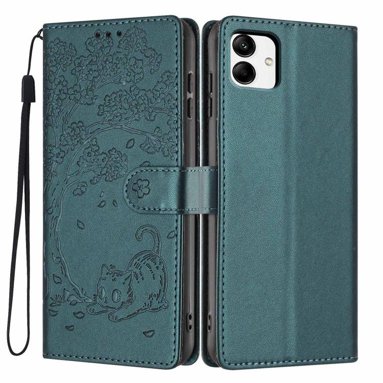 Custodia per telefono in ecopelle con stampa a rilievo di gatto sugli alberi, For Samsung Galaxy A04e, For Samsung Galaxy A14 5G, For Samsung Galaxy A04
