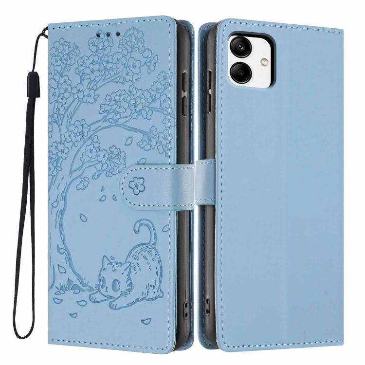 Custodia per telefono in ecopelle con stampa a rilievo di gatto sugli alberi, For Samsung Galaxy A04e, For Samsung Galaxy A14 5G, For Samsung Galaxy A04