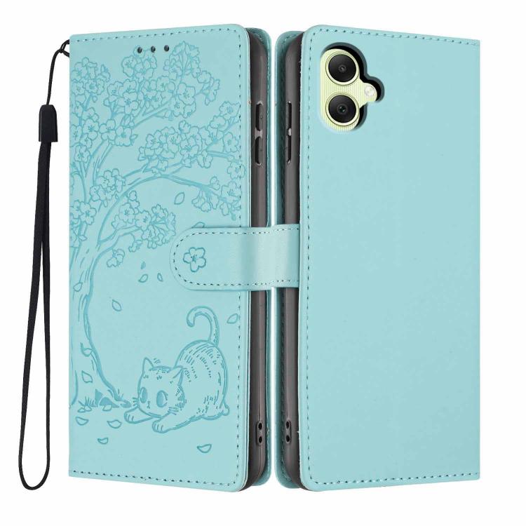 Custodia per telefono in ecopelle con stampa a rilievo di gatto sugli alberi, For Samsung Galaxy A35 5G, For Samsung Galaxy A15, For Samsung Galaxy A05