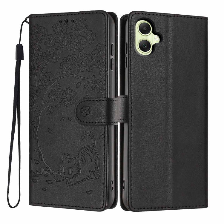 Custodia per telefono in ecopelle con stampa a rilievo di gatto sugli alberi, For Samsung Galaxy A35 5G, For Samsung Galaxy A15, For Samsung Galaxy A05
