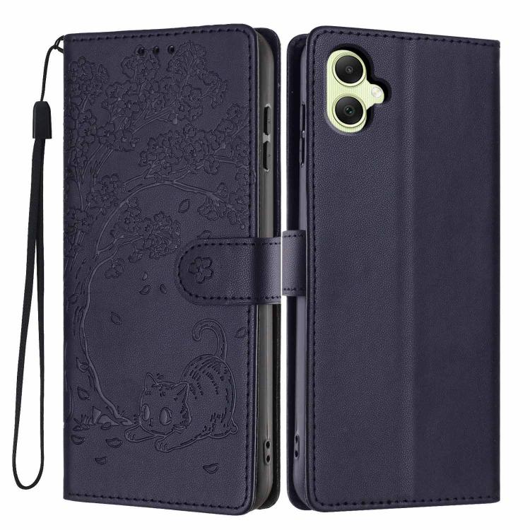 Custodia per telefono in ecopelle con stampa a rilievo di gatto sugli alberi, For Samsung Galaxy A35 5G, For Samsung Galaxy A15, For Samsung Galaxy A05