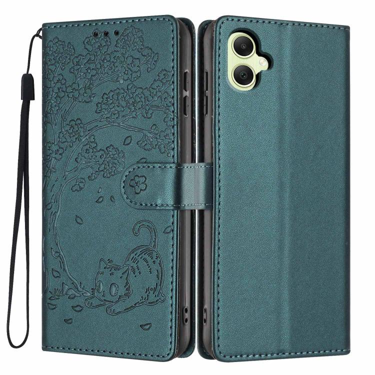 Custodia per telefono in ecopelle con stampa a rilievo di gatto sugli alberi, For Samsung Galaxy A35 5G, For Samsung Galaxy A15, For Samsung Galaxy A05