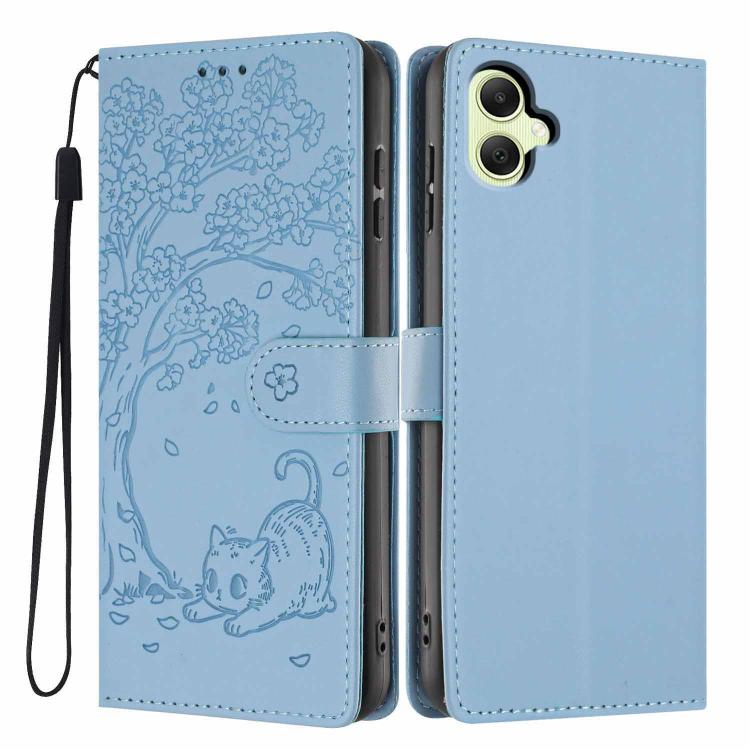 Custodia per telefono in ecopelle con stampa a rilievo di gatto sugli alberi, For Samsung Galaxy A35 5G, For Samsung Galaxy A15, For Samsung Galaxy A05