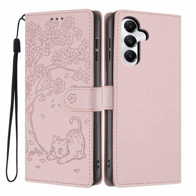 Custodia per telefono in ecopelle con stampa a rilievo di gatto sugli alberi, For Samsung Galaxy A05s, For Samsung Galaxy A25 5G, For Samsung Galaxy A23 5G