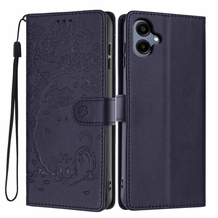 Custodia per telefono in ecopelle con stampa a rilievo di gatto sugli alberi, For Samsung Galaxy A16 4G / 5G, For Samsung Galaxy A06 4G, For Samsung Galaxy A55 5G
