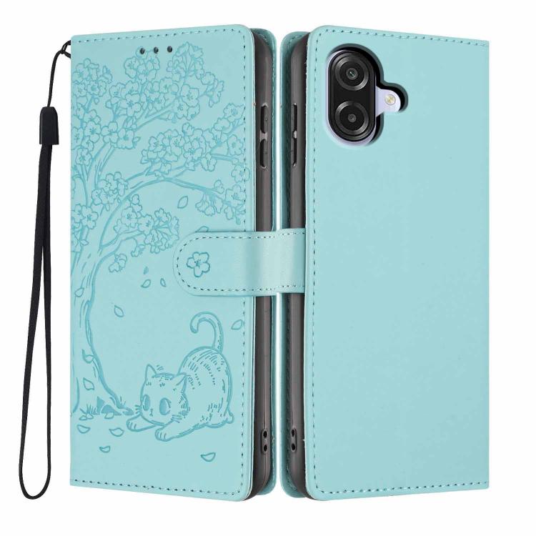 Custodia per telefono in ecopelle con stampa a rilievo di gatto sugli alberi, For Samsung Galaxy A07 4G / 5G, For Samsung Galaxy A56 5G, For Samsung Galaxy A36 5G