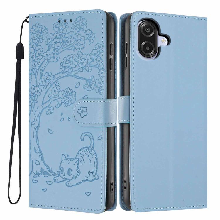 Custodia per telefono in ecopelle con stampa a rilievo di gatto sugli alberi, For Samsung Galaxy A07 4G / 5G, For Samsung Galaxy A56 5G, For Samsung Galaxy A36 5G