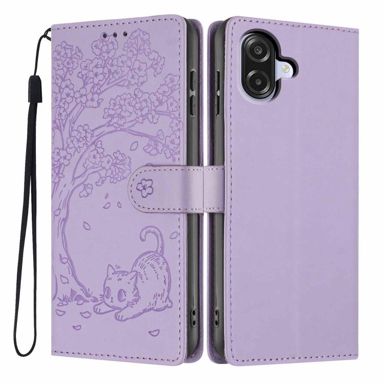 Custodia per telefono in ecopelle con stampa a rilievo di gatto sugli alberi, For Samsung Galaxy A07 4G / 5G, For Samsung Galaxy A56 5G, For Samsung Galaxy A36 5G