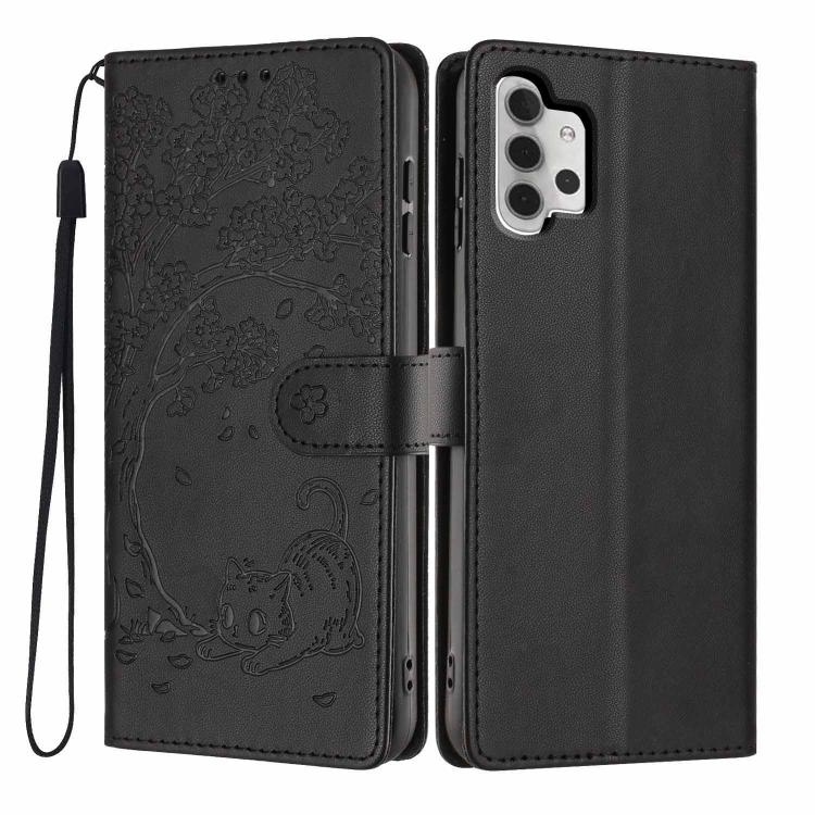 Custodia per telefono in ecopelle con stampa a rilievo di gatto sugli alberi, For Samsung Galaxy A33 5G, For Samsung Galaxy A13 4G