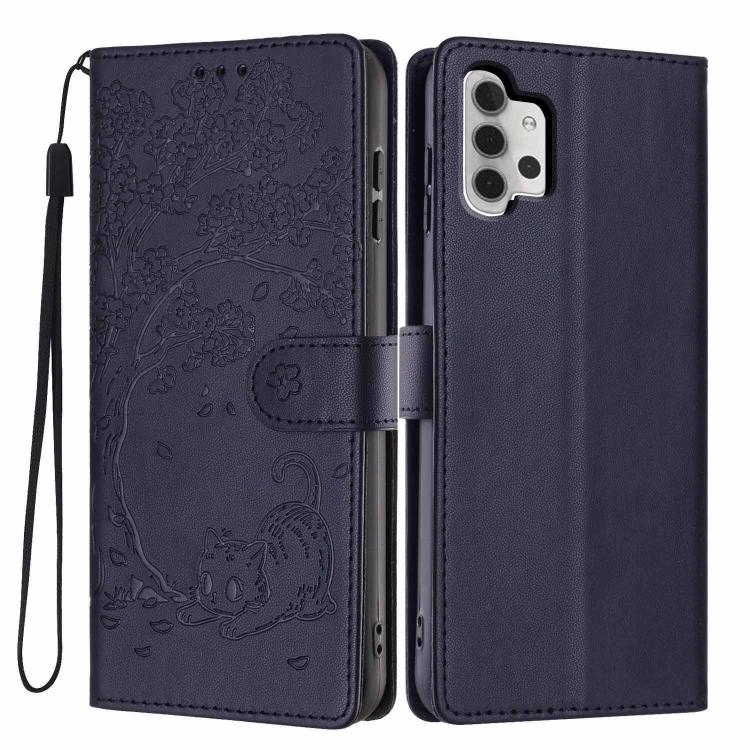 Custodia per telefono in ecopelle con stampa a rilievo di gatto sugli alberi, For Samsung Galaxy A33 5G, For Samsung Galaxy A13 4G