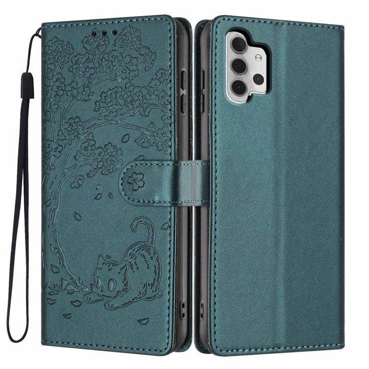 Custodia per telefono in ecopelle con stampa a rilievo di gatto sugli alberi, For Samsung Galaxy A33 5G, For Samsung Galaxy A13 4G