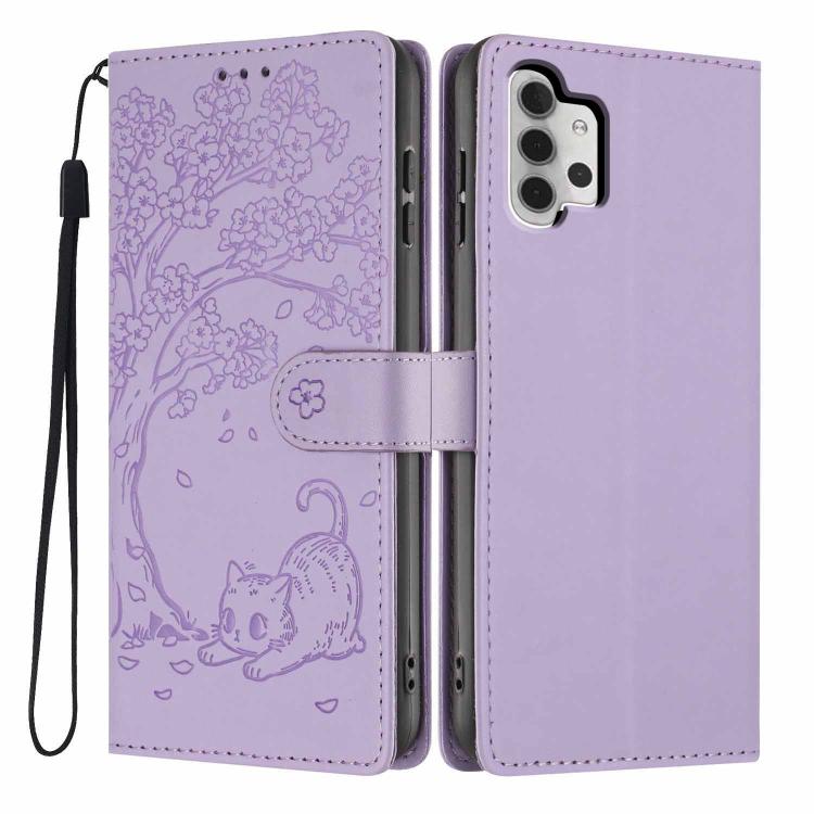 Custodia per telefono in ecopelle con stampa a rilievo di gatto sugli alberi, For Samsung Galaxy A33 5G, For Samsung Galaxy A13 4G